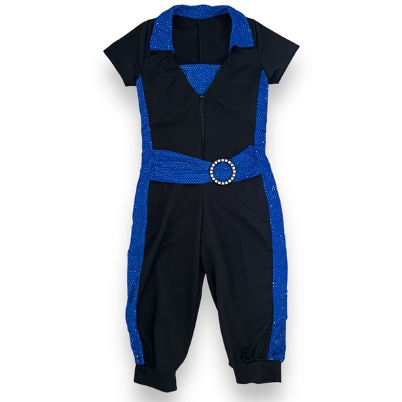 2 pc. Set Jumpsuit + Bandeau Belted Sequin Dance Costume Zip Front Children’s L - Picture 1 of 14